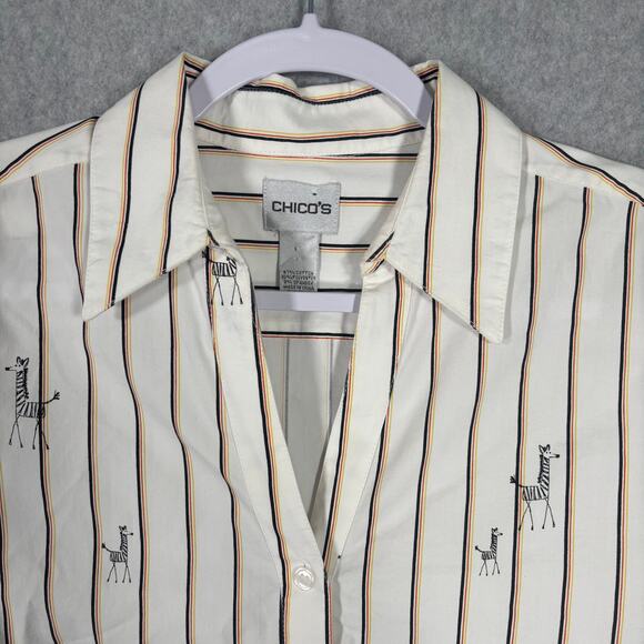 Chicos Shirt Womens Large 2 White Striped Zebra Button Collar Career Office - Picture 5 of 12